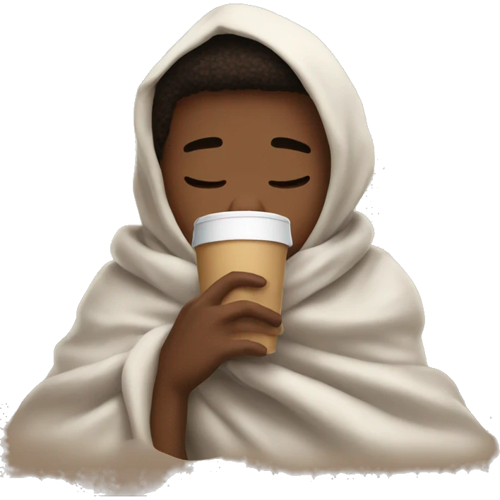 boy inside a blanket sipping coffee eyes closed emoji