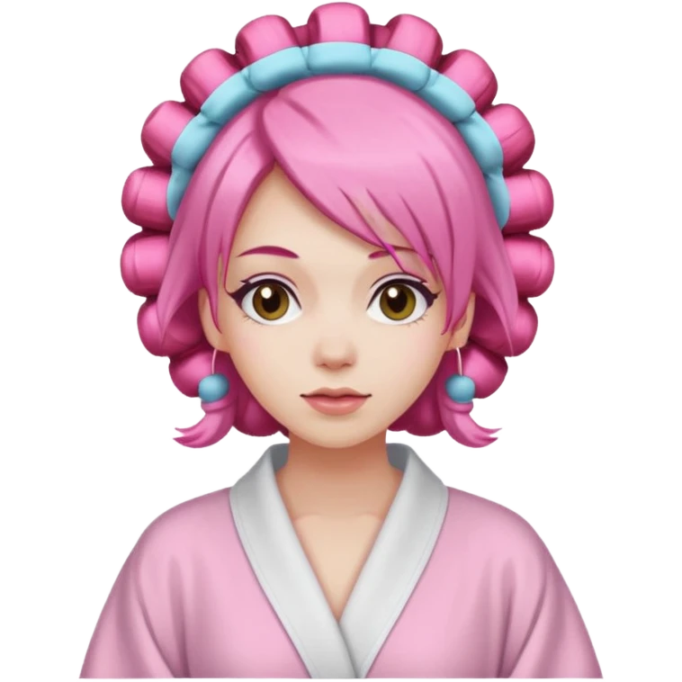 woman pink hair rollers emoji