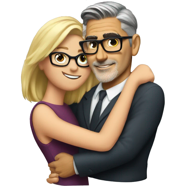 Hug hug hug George Clooney and blonde woman with glasses  emoji