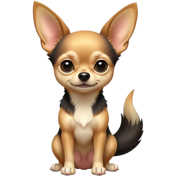 cinematic-[chihuahua dog]-realistic-full-body-sitting-emoji,-tail-resting-loosely-beside-its-paws,-head-tilted-dramatically,-sleek-[black and tan]-fur,-simplified-yet-realistic-focused-features,-highly-detailed,-glowing-with-an-almost-sarcastic-glow emoji