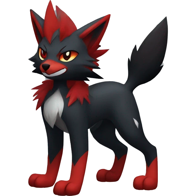 Black Cool Edgy Anthro Litten Zoroark Zorua Fakémon  with White and Red Edgy markings emoji