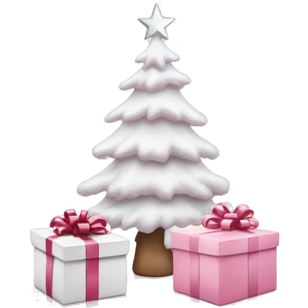 Light pink Christmas gifts under a white Christmas tree  emoji