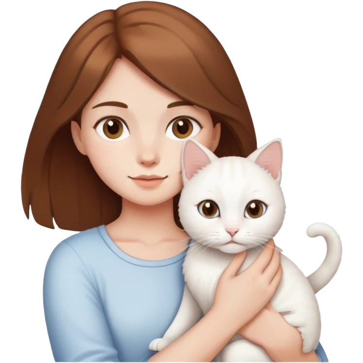 Brown-haired girl holding a white cat emoji
