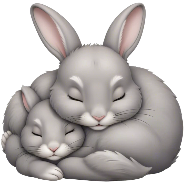 Meme-Worthy Cute Sleeping Grey Rabbit Portrait Emoji, Head resting peacefully with a contented smile, showcasing a delightfully compact build and a luxuriously soft grey fur, eyes shut in a serene nap, Simplified yet hilariously adorable features, highly detailed, glowing with a soft, drowsy light, high shine, relaxed and utterly lovable, stylized with an air of playful laziness, bright and heartwarming, soft glowing outline, capturing the essence of a comically sleepy bunny, so meme-worthy it feels like it could instantly become the next viral sensation of adorable slumber! emoji