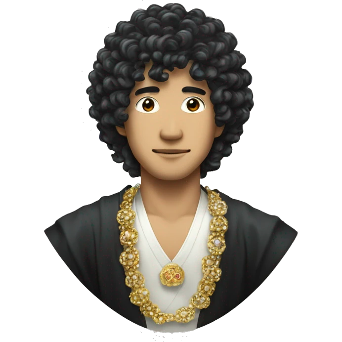 Japanese man with curly black wig on guarding jewels  emoji