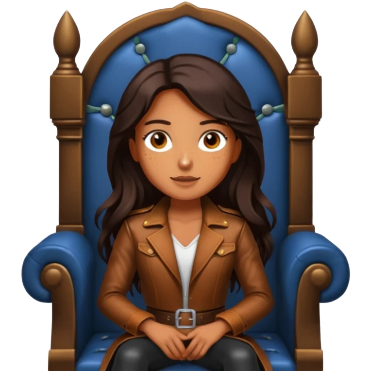 Tan skin with freckles, long dark hair, hazel eyes Dominatrix sitting on a throne emoji