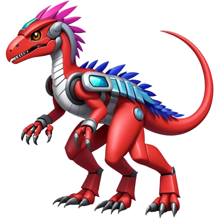Furry feather-mane Cool Edgy Futuristic shiny colorful Digimon-Fakemon-Guilmon-Velociraptor-Mecha full body   emoji