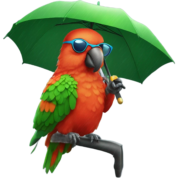 King parrot wearing sunglasses with an umbrella in the rain emoji