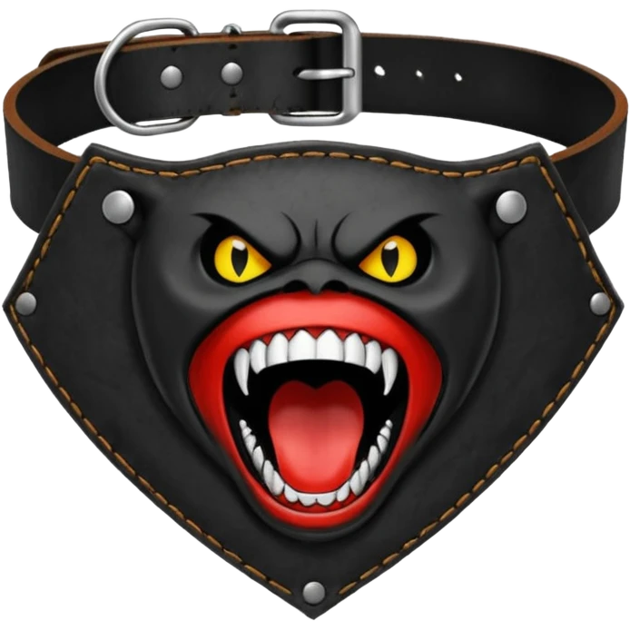 Leather collar engraved with screaming mouth sigil, dominance aesthetic emoji