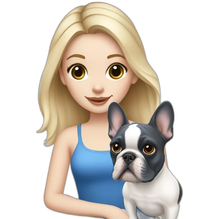 White Girl with blue French bulldog  emoji
