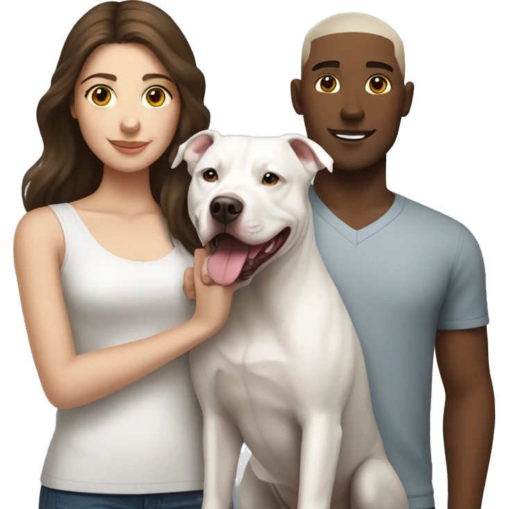 brunette girl and brunette boy with white pitbull emoji