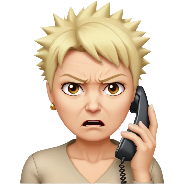 Short Blonde spikey mature woman on the phone angry emoji