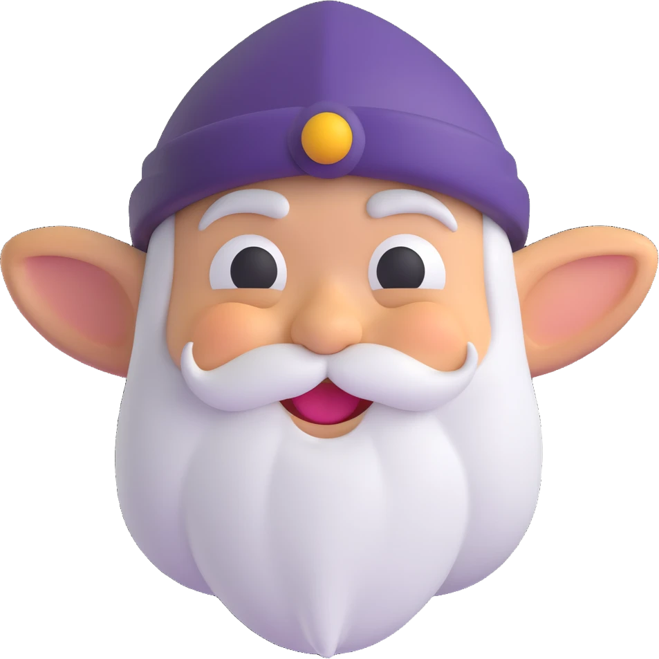 3D emoji style dwarf with a cheerful expression, inspired by Snow White's seven dwarfs emoji