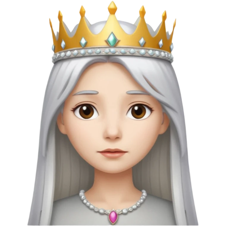 White silver straingt Long Haired Women, Queen with crown — soft expression emoji