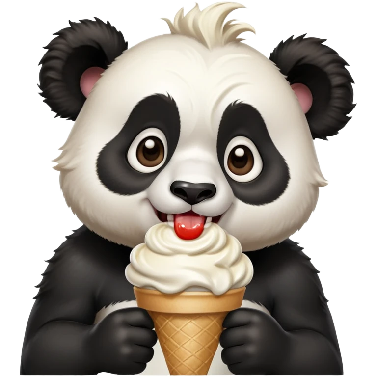 Panda eating ice cream with muscles and crazy hair and with big ears  emoji