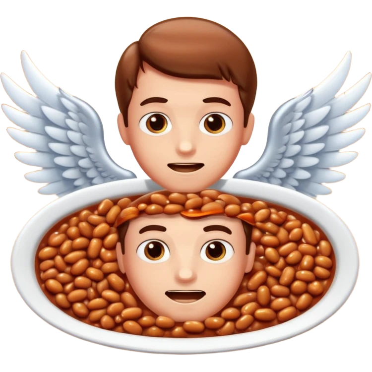 Create baked beans with teenager boys people’s faces on them and put wings on them emoji