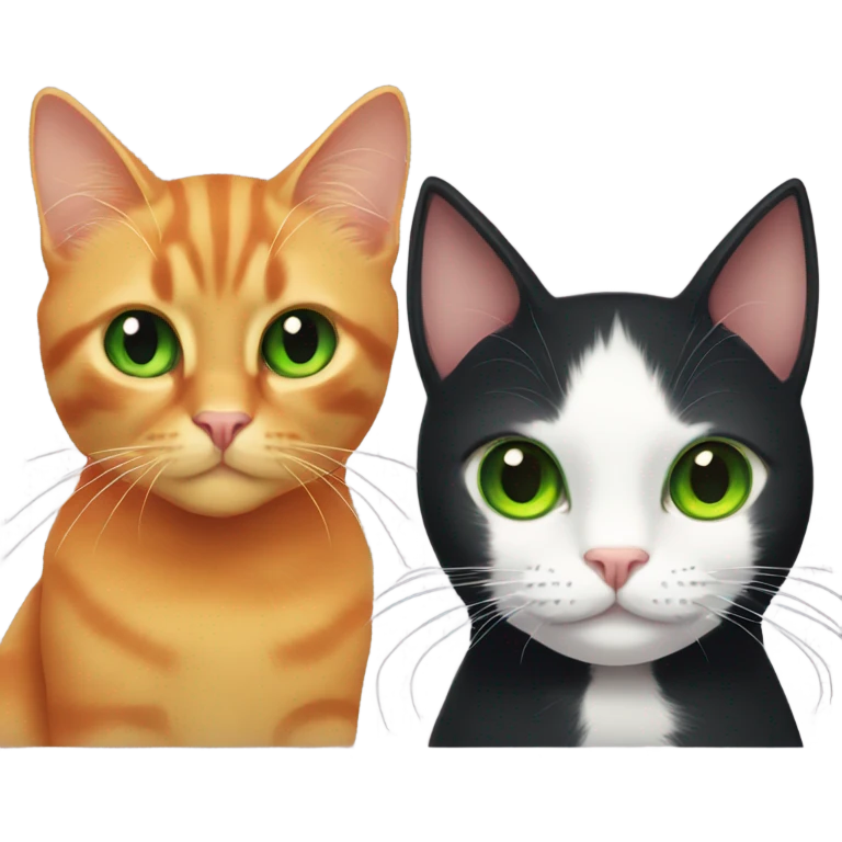black cat with green eyes and orange cat with amber eyes emoji