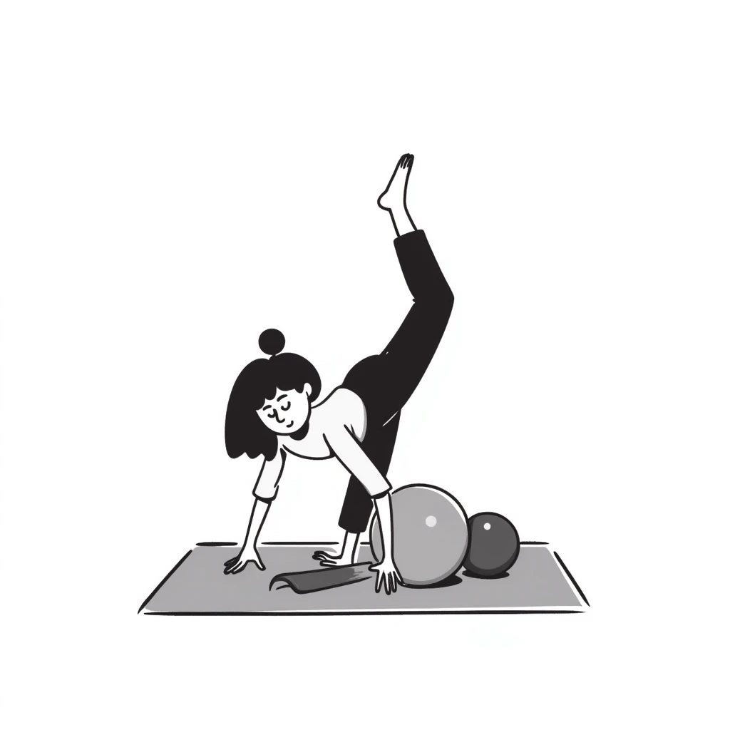 girl doing pilates doing pilates exercise, hand drawn doodle style emoji