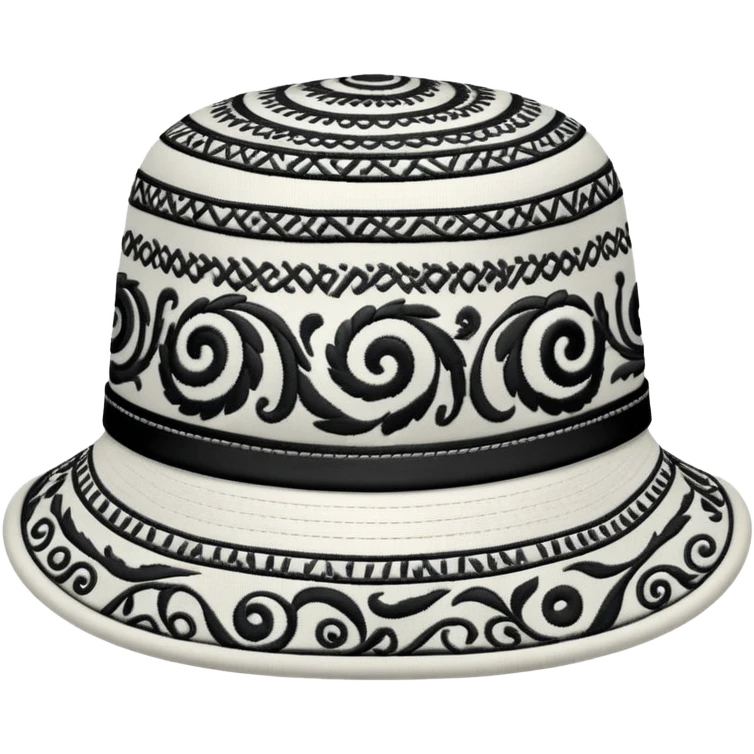 Tashkent style doppa hat with white background and black swirling patterns emoji