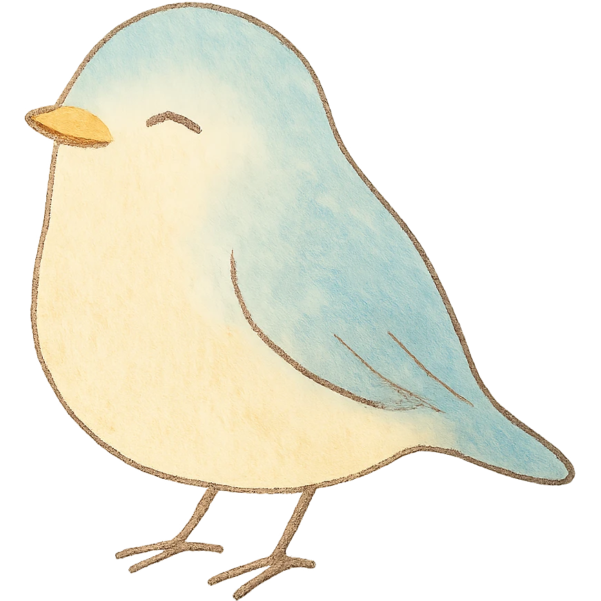 tiny pastel bird silhouette, Japanese hand-drawn style, full object, transparent background, with a gentle smile emoji