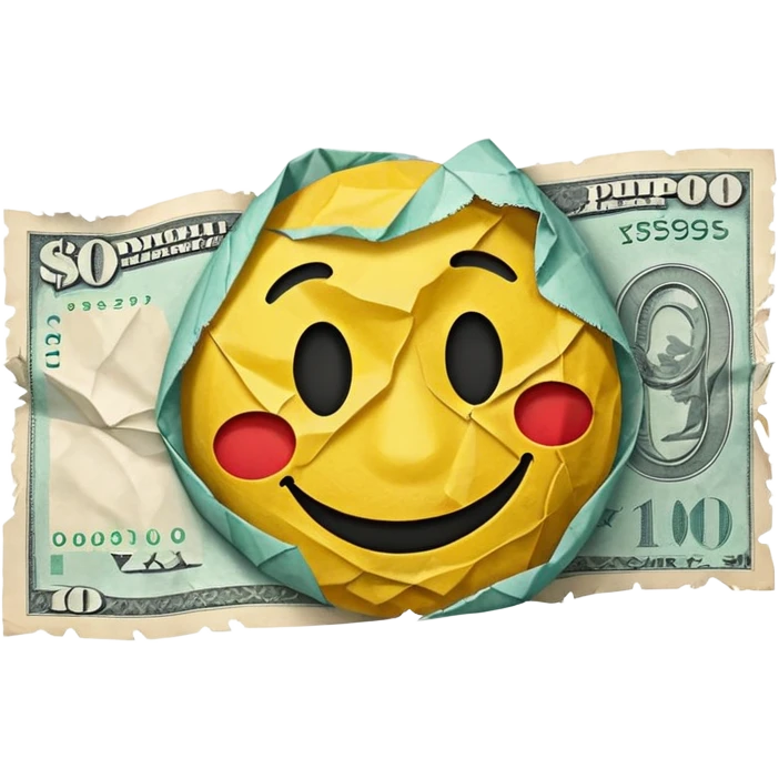 flying ruble banknote with a sad smiley face, dynamic, expressive style similar to 💸 emoji emoji