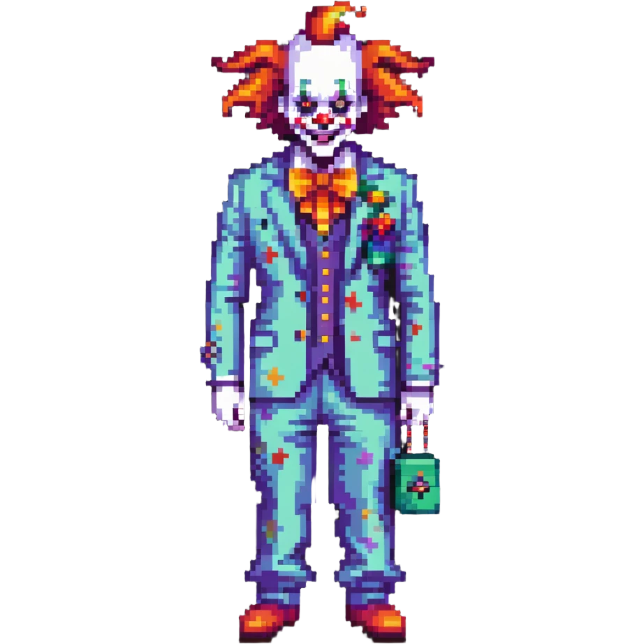 demonic clown wearing a leisure suit with accessories emoji