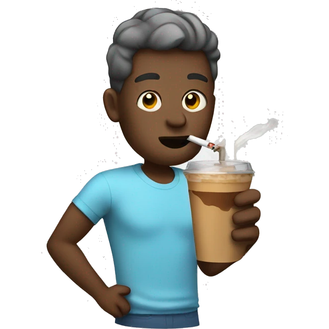 smoking with an iced coffee emoji