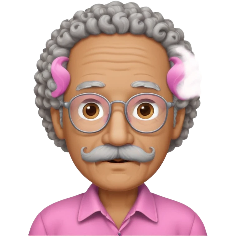 old guy with very curly hair and brown shades and big  pink mustache emoji