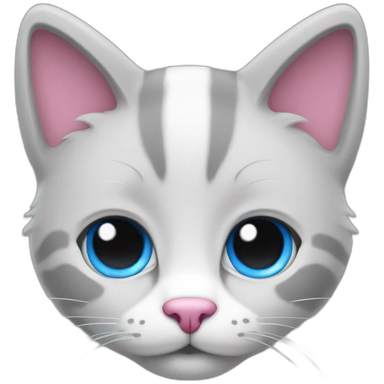 a cat with a pink nose, gray fur, blue eyes and white lower face emoji
