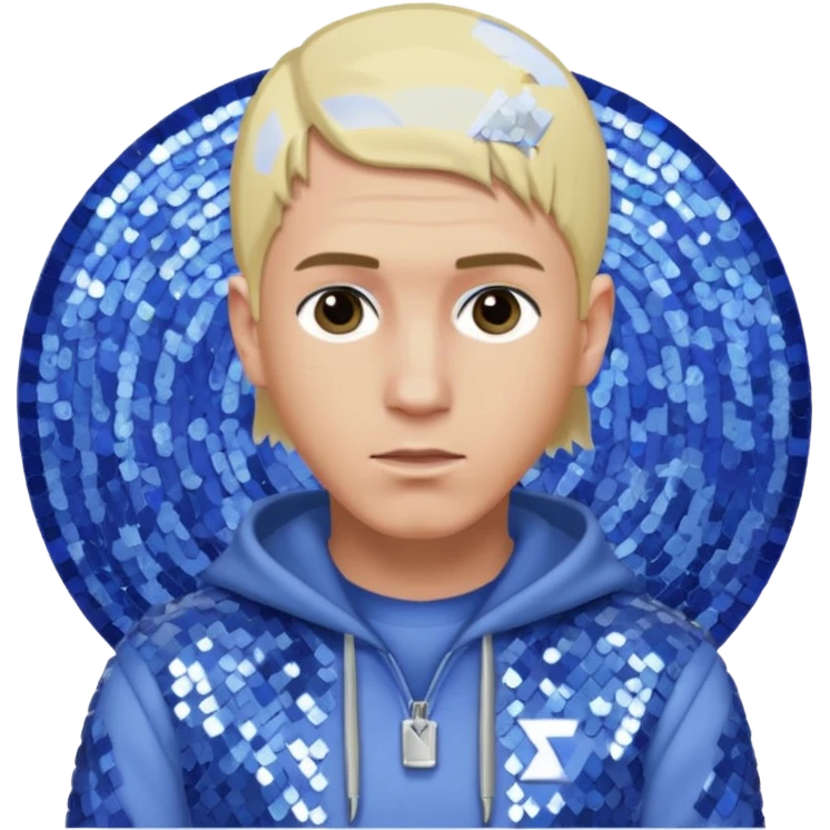 Eminem with blonde hair, periwinkle sequin outfit  emoji