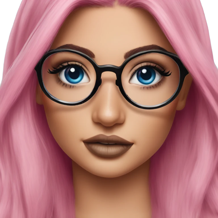 Photo Realistic kylie jenner stylish pink hair BLUE eyes and glasses posed emoji
