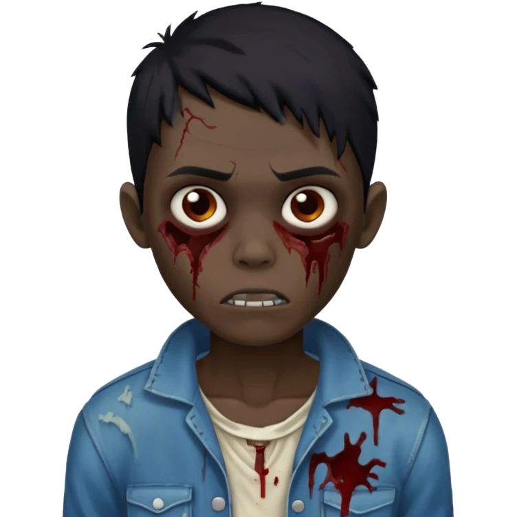 garoto zumbi com cabelo preto e ferimento no rosto emoji