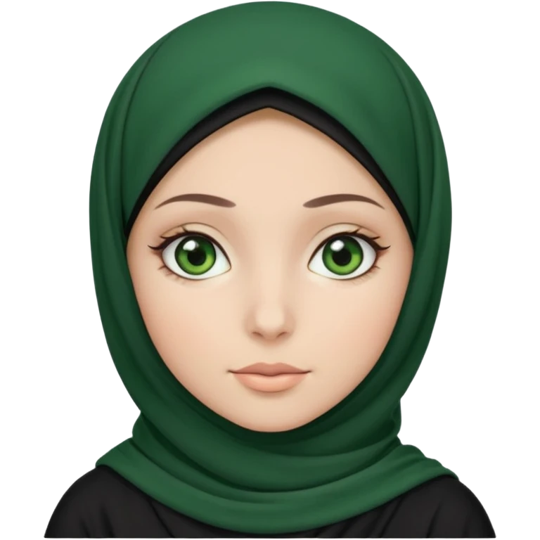 Muslim white round girl, green eyes, black hijab emoji