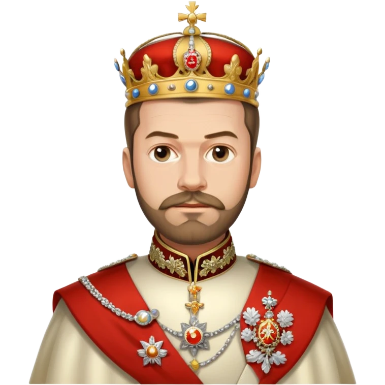 Tsar Nicholas II, imperial robes, crown, facial hair, historical Russian ruler emoji