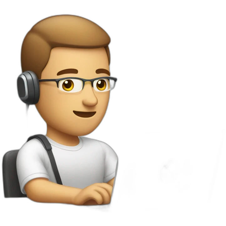 software engineer (white male, brown buzz cut hair, white gold earrings) in front of laptop, apple-style, on the phone emoji