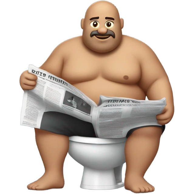fat guy sitting on toilet reading newspaper no shirt front view emoji