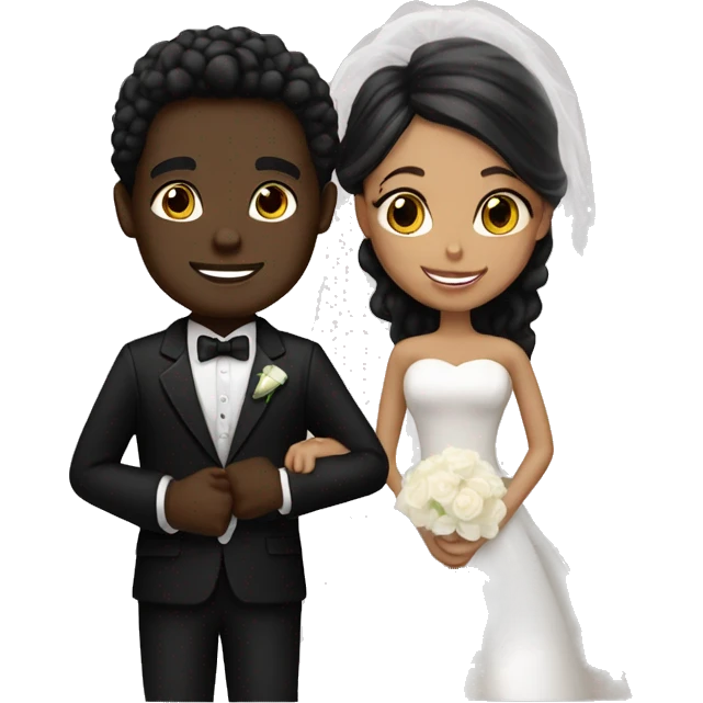 Light skin bride and dark skin groom in black suit emoji