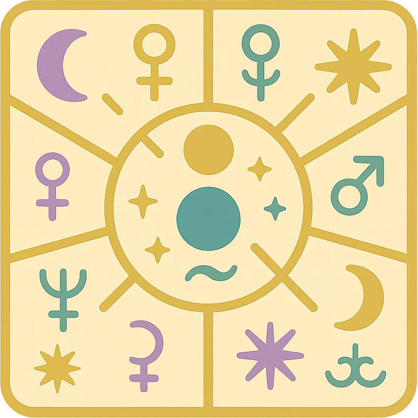 vintage astrology natal chart icon with intricate celestial symbols, mystical and ornate, in color emoji