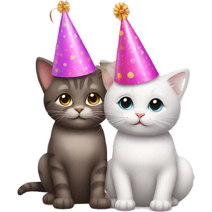 cat and kitten wearing birthday hats emoji