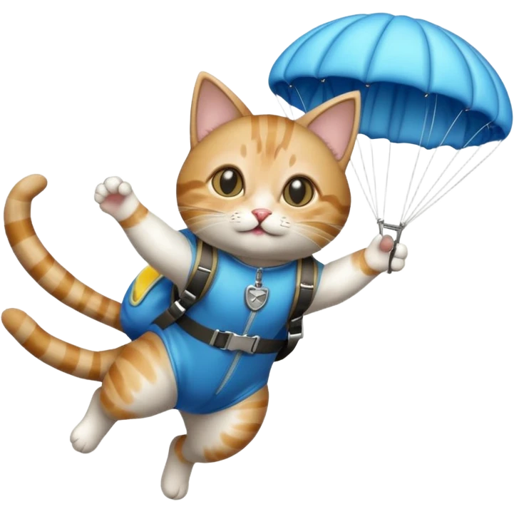 Skydiving cat with parachute and UFO emoji