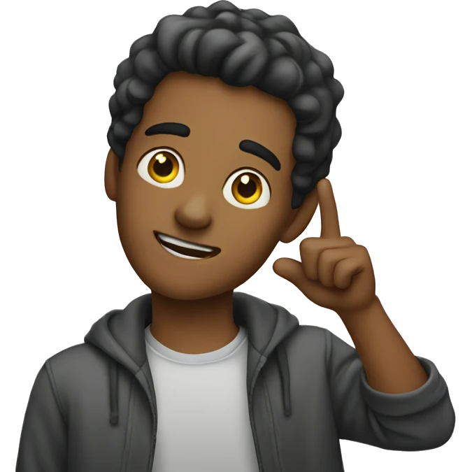 young man pointing at his ear emoji
