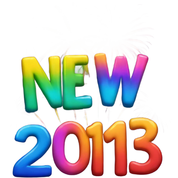 Rainbow fireworks with happy new year wording emoji