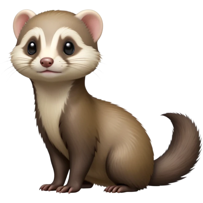 cinematic-[ferret]-realistic-full- long elongated body-standing-emoji,-tiny-paws-tucked-close,-head-tilted-dramatically,-sleek-[sable]-fur,-simplified-yet-realistic-focused-features,-highly-detailed,-glowing-with-an-almost-sarcastic-glow emoji