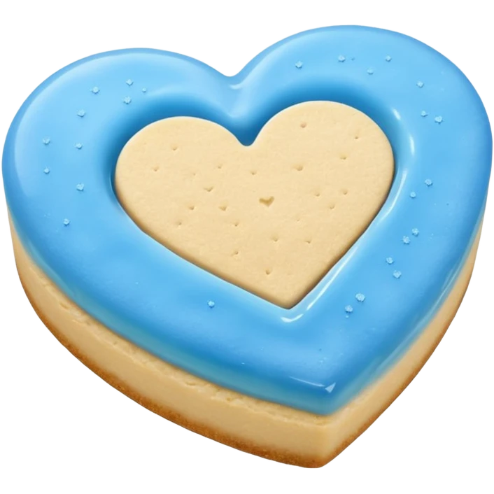 Realistic shortbread cookie in the shape of a heart with Carolina Blue color jelly middle filling and sprinkled powder sugar on top. emoji