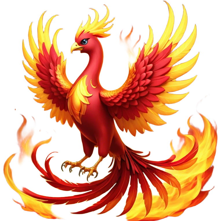 Cinematic Noble fierce & powerful Fire Phoenix Portrait Emoji, Poised and resplendent, with a radiant, fiery plumage in brilliant hues of scarlet, gold, and ember, featuring elongated, elegant tail feathers that flow like molten lava, and piercing, wise eyes reflecting the eternal cycle of rebirth; rendered with lifelike texture and luminous natural highlights, high shine, majestic and awe-inspiring, styled with an aura of mythic resurgence, focused and regal, soft glowing outline, capturing the essence of a legendary phoenix rising from the flames with timeless grace! emoji