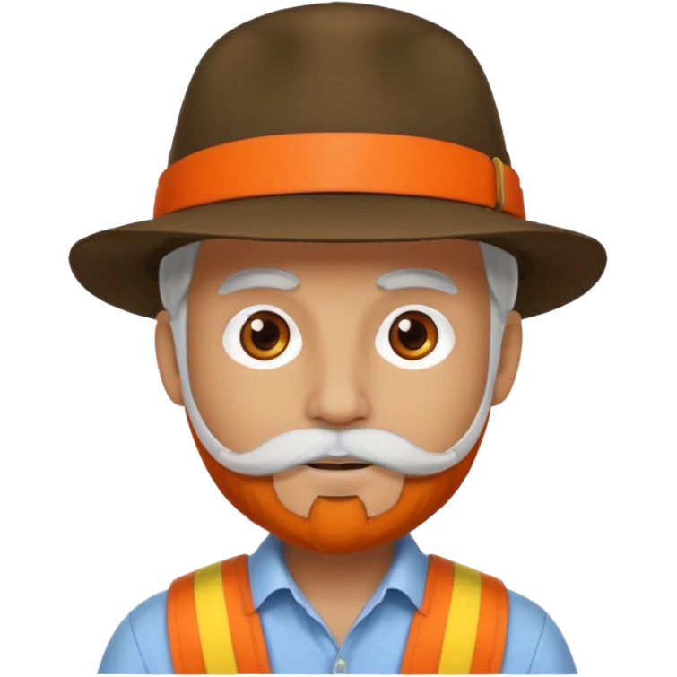 change the hat band with orange band and a red belt. change the facial hair to white.  emoji