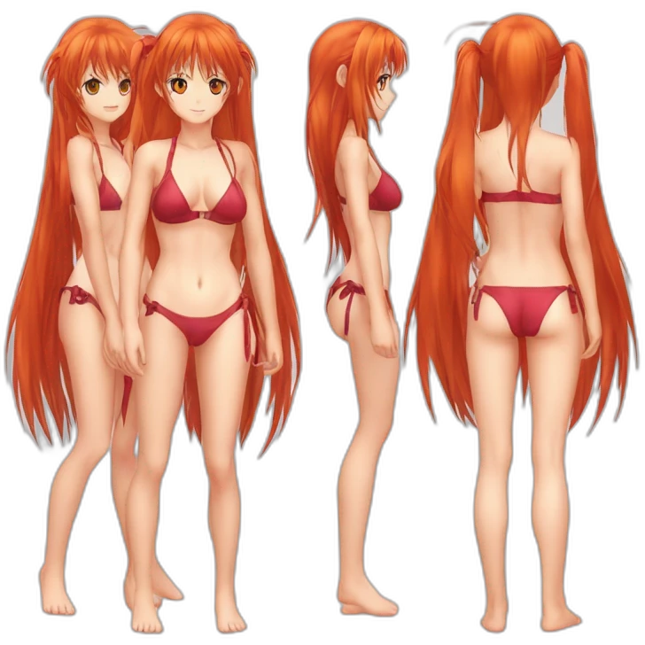 asuka langley nue, full-body, long-hair, teen, enfant, bikini emoji