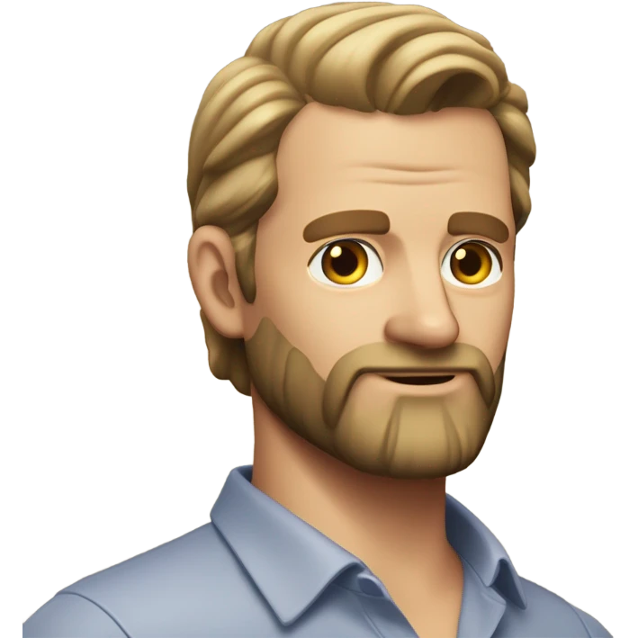 middle aged english man, short slicked back hair dark blonde, dark blonde medium length size full beard, in a smart unbuttoned shirt. emoji