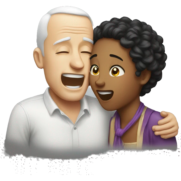 White man crying with woman laughing emoji