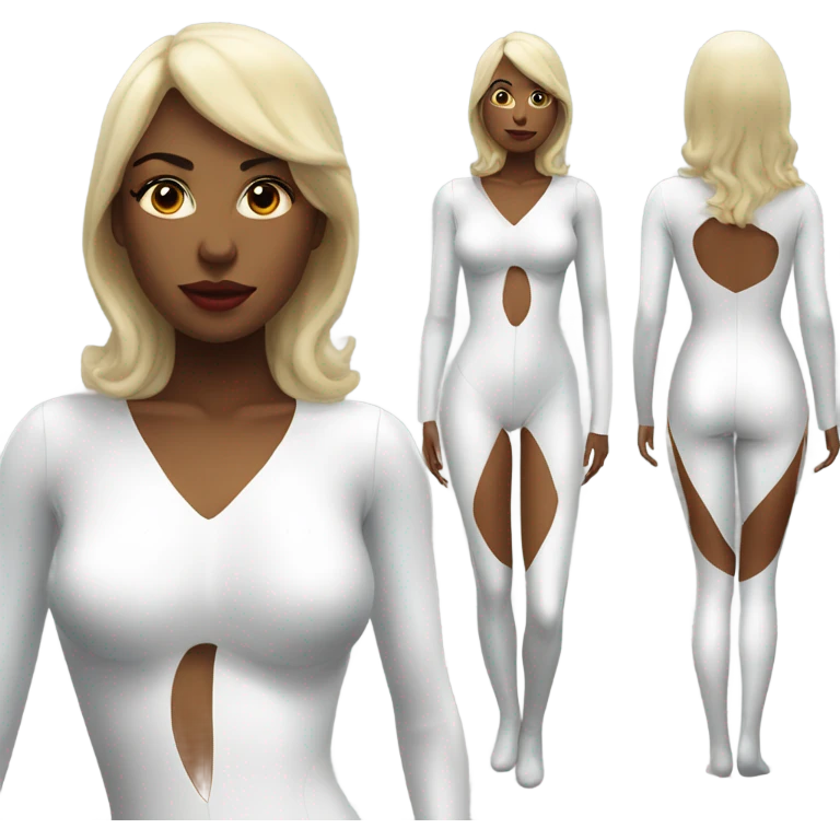 woman white latex bodysuit full front and back emoji